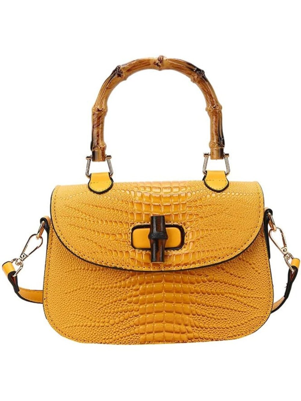 Elegant Handmade Bamboo Top Handle Crossbody Bag | Faux Leather Purse for Women